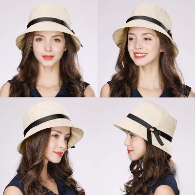 Sun Hats Packable UPF Straw Sunhat Women Summer Beach Wide Brim Fedora Travel Hat 54-59CM - 00705_beige - C818RL7874T $18.22