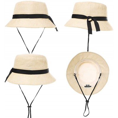 Sun Hats Packable UPF Straw Sunhat Women Summer Beach Wide Brim Fedora Travel Hat 54-59CM - 00705_beige - C818RL7874T $18.22