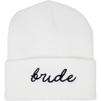 Skullies & Beanies Womens Bride Beanie Warm Knit Embroidered Bride Tribe Skull Cap Hat - Bride - White (Script) - CN18SQQDL3Y...