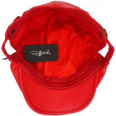 Newsboy Caps Classic Buckle PU Leather Newsboy Cap Driving Flat Cabby Ivy Beret Hat - Red - CA182Z3STQT $15.10