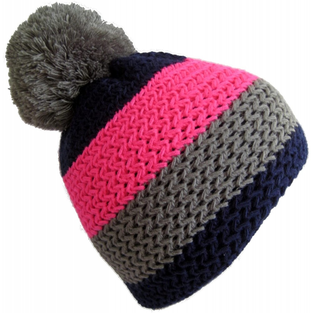 Skullies & Beanies Winter Ski Beanie Striped Fluorescent Hat M2013-5 - Pink - CA11ITS3U77 $17.53