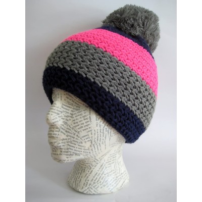 Skullies & Beanies Winter Ski Beanie Striped Fluorescent Hat M2013-5 - Pink - CA11ITS3U77 $17.53