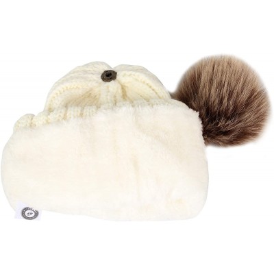 Skullies & Beanies Trendy Ribbed Knitted Fur Pom Pom Beanie Hat Slouchy CR5146 - Ivory - CG18LD6WC2O $16.74