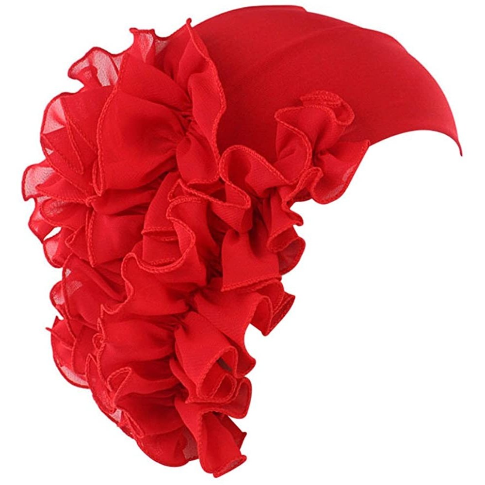 Bomber Hats Womens Wrap Cap Flower Chemo Hat Beanie Scarf Turban Headband - Red - CU18IO44G4C $10.05