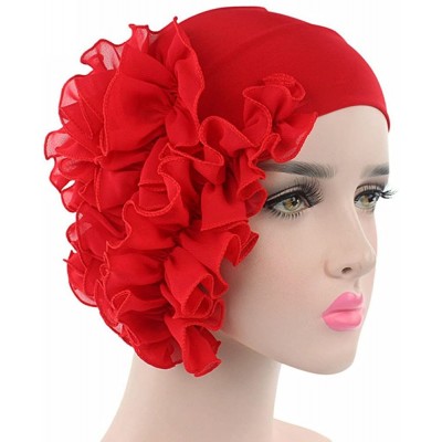 Bomber Hats Womens Wrap Cap Flower Chemo Hat Beanie Scarf Turban Headband - Red - CU18IO44G4C $10.05