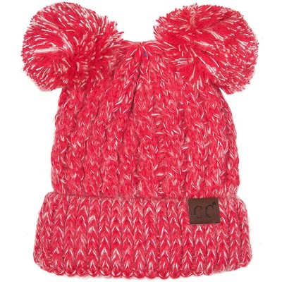 Skullies & Beanies Women Ribbed Knitted Double Pom Pom Beanie Hat - 2 Tone Hot Pink - CR187527EDW $17.24