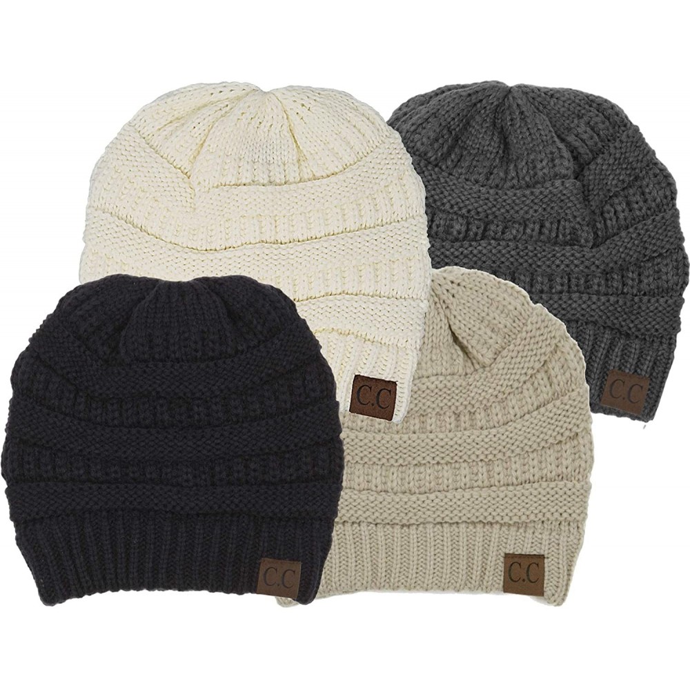 Skullies & Beanies Solid Beanie 4-Pack - Black- Ivory- Beige- Charcoal - CP18ZWHMDNW $36.20