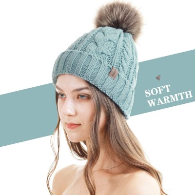 Skullies & Beanies Women Winter Pompom Beanie Hat with Warm Fleece Lined- Thick Slouchy Snow Knit Skull Ski Cap - 1 Sky Blue ...