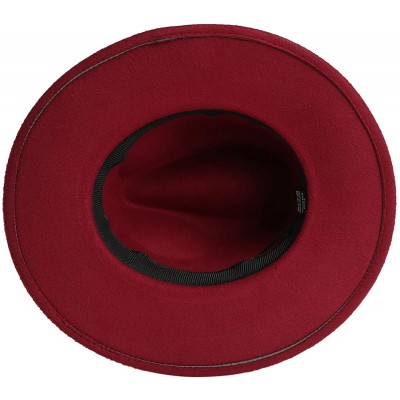 Fedoras Dantiya Men & Women Vintage Wide Brim Wool Fedora Panama Hat with Belt Buckle - Wine Red - CC1922ENW4H $15.93