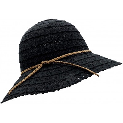 Sun Hats Womens Straw Sun Hat Wide Brim Floppy Hat Summer Beach Cap - Knitted Lace_black - C918R7XED9Y $12.76