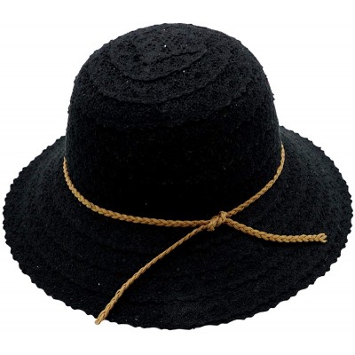 Sun Hats Womens Straw Sun Hat Wide Brim Floppy Hat Summer Beach Cap - Knitted Lace_black - C918R7XED9Y $12.76