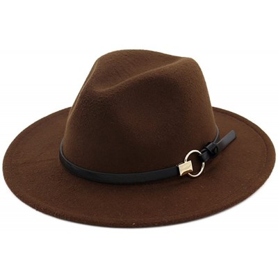 Fedoras Women Wide Brim Vintage Jazz Hat Fedora with Belt - Coffee - CS1805WO567 $15.59