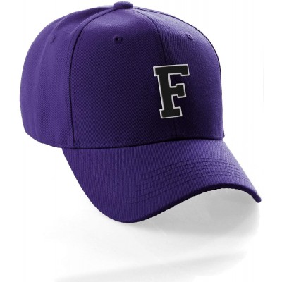 Baseball Caps Classic Baseball Hat Custom A to Z Initial Team Letter- Purple Cap White Black - Letter F - C918NXX85ON $12.10