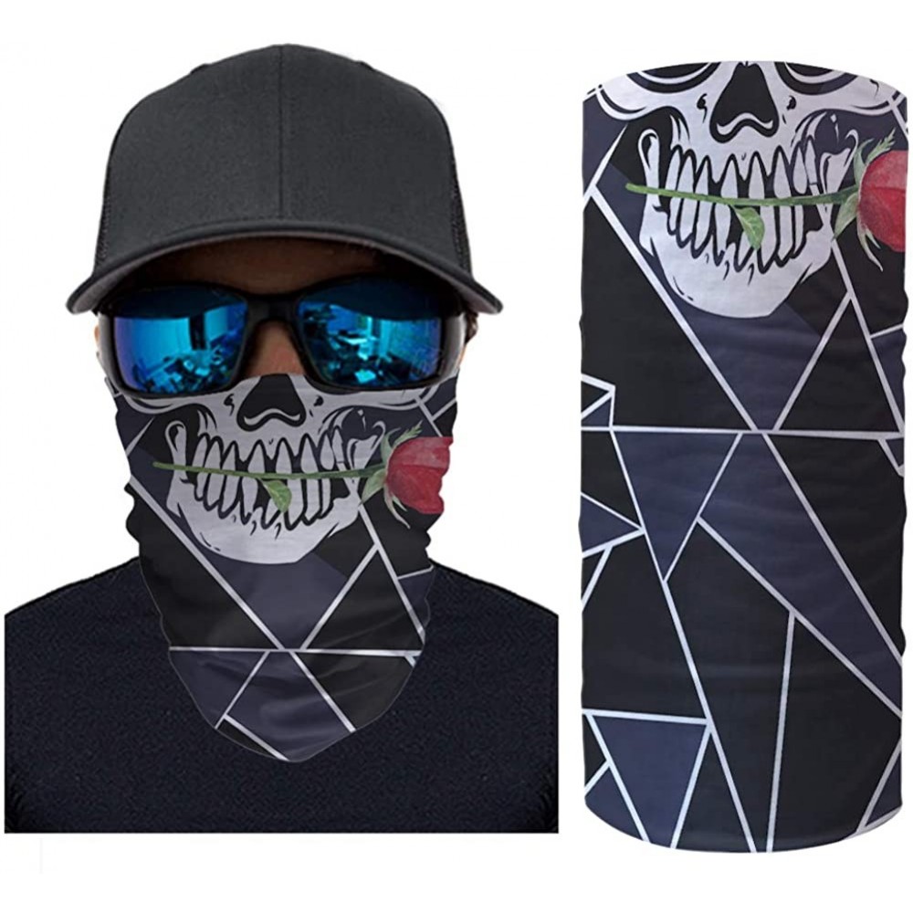 Balaclavas Seamless Bandana for Men Women Outdoors Neck Gaiter Scarf Dust Wind Balaclava Headwear - Skull Red Rose - CI197TXG...