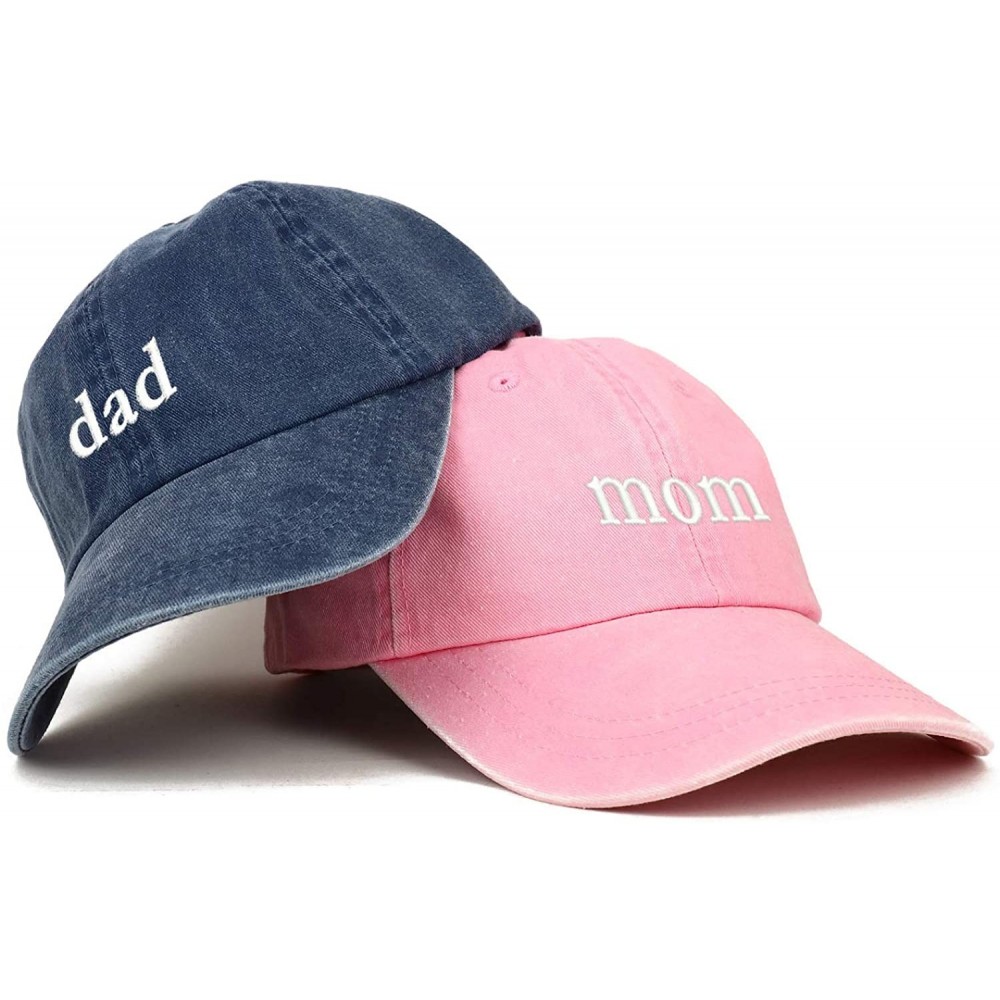 Baseball Caps Mom and Dad Pigment Dyed Couple 2 Pc Cap Set - Pink Navy - CV18I767AGW $33.88