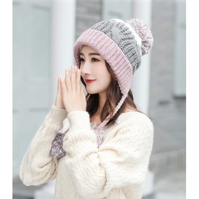 Skullies & Beanies Women Winter Peruvian Beanie Hat Ski Cap Fleece Lined Ear Flaps Dual Layered Pompoms - M8375-fense - C018Z...