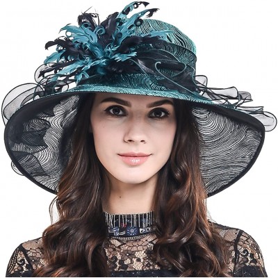 Sun Hats Women Organza Church Dress Kentucky Derby Fascinator Tea Party Wedding Hat - Feather Green - CH11X5YM5Y9 $25.00