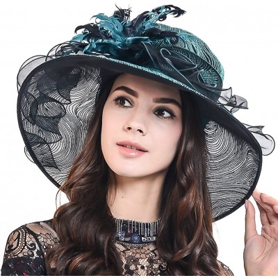 Sun Hats Women Organza Church Dress Kentucky Derby Fascinator Tea Party Wedding Hat - Feather Green - CH11X5YM5Y9 $25.00