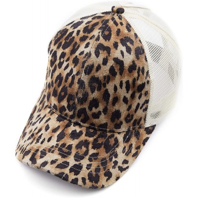 Baseball Caps Hatsandscarf Ponytail caps Messy Buns Trucker Plain Baseball Cap (BT-6) - Leopard Mesh - C618OZCCKCZ $15.10