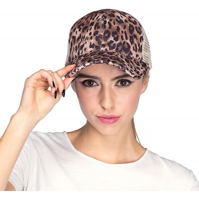 Baseball Caps Hatsandscarf Ponytail caps Messy Buns Trucker Plain Baseball Cap (BT-6) - Leopard Mesh - C618OZCCKCZ $15.10