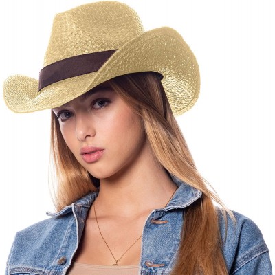 Cowboy Hats Men's & Women's Western Style Cowboy/Cowgirl Straw Hat - Cow1807natural - CO18QQ9LCN8 $22.35