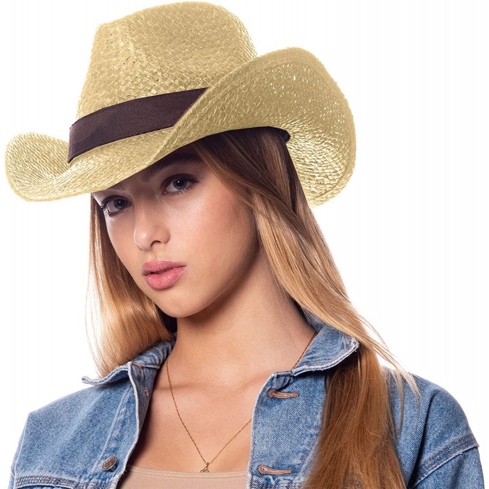 Cowboy Hats Men's & Women's Western Style Cowboy/Cowgirl Straw Hat - Cow1807natural - CO18QQ9LCN8 $9.10