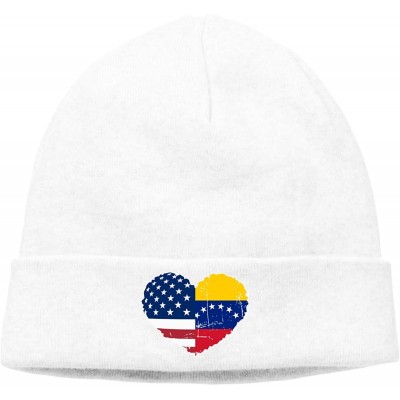Skullies & Beanies Unisex Venezuela USA Flag Heart Soft Beanie Hat - White - CW18TNHKQET $15.71