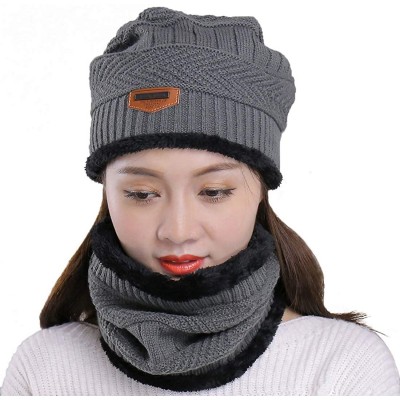 Skullies & Beanies Thick Warm Winter Beanie Hat Soft Stretch Slouchy Skully Knit Cap for Women - C-grey-hat & Scarf - CZ18HKE...