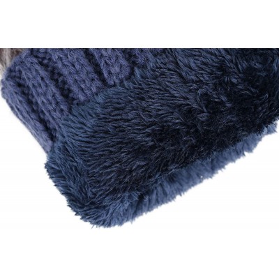 Skullies & Beanies Women's Faux Fur Pompom Mickey Ears Cable Knit Winter Beanie Hat - Navy Hat Black Grey Ball Black Lining -...