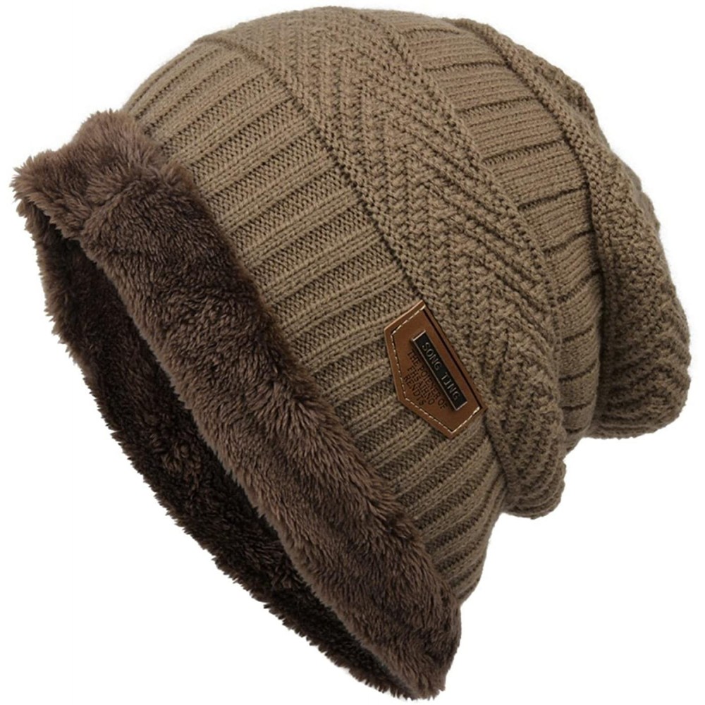Skullies & Beanies Winter Women Men Hat- Fashion Fleece Beanie Hat- Knitted Warm Cap - Khaki - CW192SMG2W3 $9.22