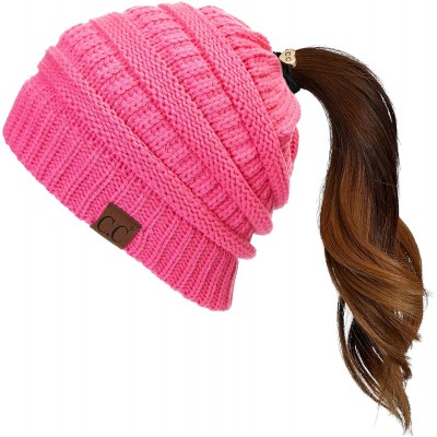 Skullies & Beanies Exclusives Soft Stretch Cable Knit Messy Bun Ponytail Beanie Winter Hat for Women (MB-20A) - C7189IIYLCL $...