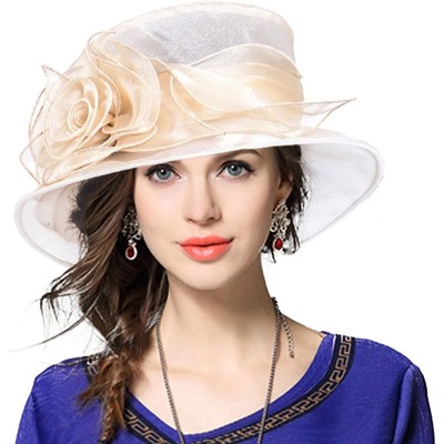 Bucket Hats Lady Derby Dress Church Cloche Hat Bow Bucket Wedding Bowler Hats - Floral-apricot - CK17AA4C8T8 $27.54