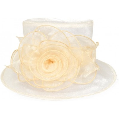Bucket Hats Lady Derby Dress Church Cloche Hat Bow Bucket Wedding Bowler Hats - Floral-apricot - CK17AA4C8T8 $27.54