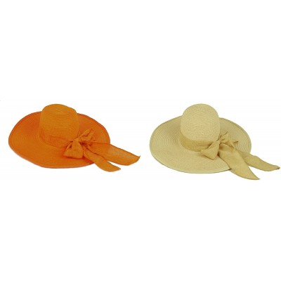 Sun Hats Women Cool Summer Floppy Wide Brim Straw Hat with Ribbon 964SH - Natural & Orange - CV11YXGCWN7 $20.45