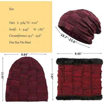 Skullies & Beanies 2-Pieces Winter Beanie Hat Scarf Set Warm Knit Hat Thick Fleece Lined Skull Cap for Men Women - Red-plaid ...