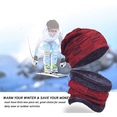 Skullies & Beanies 2-Pieces Winter Beanie Hat Scarf Set Warm Knit Hat Thick Fleece Lined Skull Cap for Men Women - Red-plaid ...