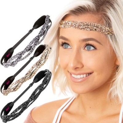 Headbands Women's Adjustable Cute Fashion Bling Glitter Headband Braid Hairband Gift Pack - CX18YTD2Z3N $22.70