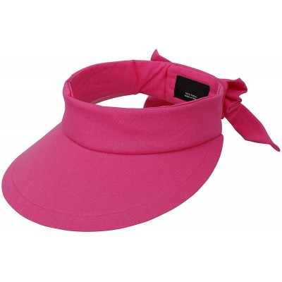 Sun Hats Women's Sportswear Sweat Absorbent Visor Hat w/Ribbon Bow - Fushsia - CT18C5TSGXC $13.15