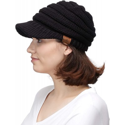 Skullies & Beanies Hatsandscarf Exclusives Women's Ribbed Knit Hat with Brim (YJ-131) - Black With Ponytail Holder - CD18XHIR...