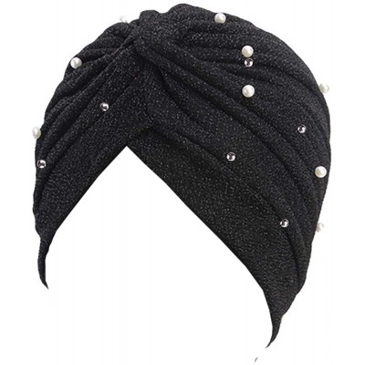 Sun Hats Shiny Turban Hat Headwraps Twist Pleated Hair Wrap Stretch Turban - Black - CB18Y47DY00 $11.30