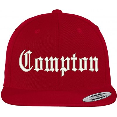 Baseball Caps Compton City Old English Embroidered Flat Bill Snapback Cap - Red - CO12FM6FDQJ $15.78