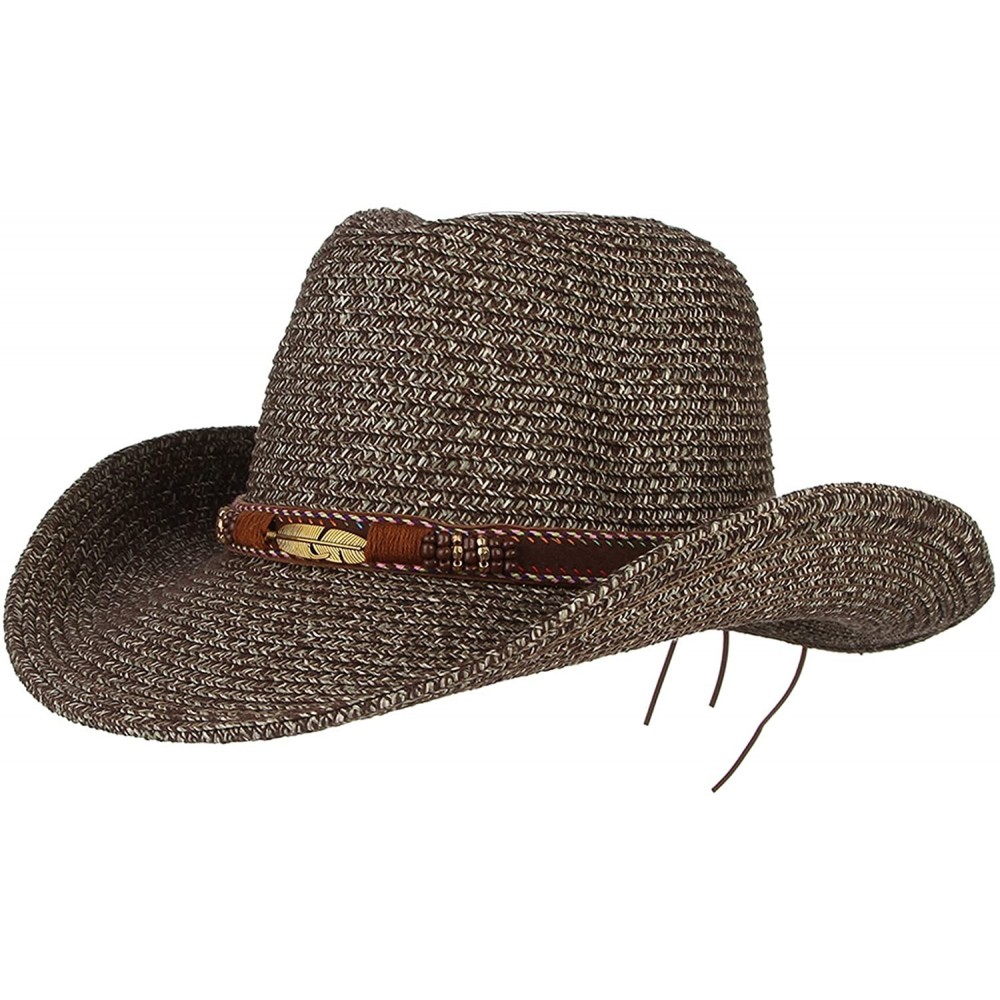 Cowboy Hats Western Outback Straw Cowboy Hat for Men Women PU Leather Band Cowgirl Roll Up Wide Brim Hat - Coffee - CZ18QEG8A...