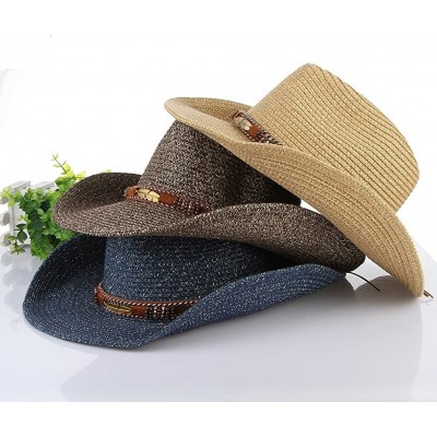 Cowboy Hats Western Outback Straw Cowboy Hat for Men Women PU Leather Band Cowgirl Roll Up Wide Brim Hat - Coffee - CZ18QEG8A...