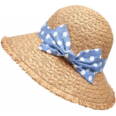 Sun Hats Women Straw Sun Hats Summer Beach Cap Foldable Floppy Packable Wide Brim Hat - 016 Khaki Dot Bowknot - C8193WTG6ON $...