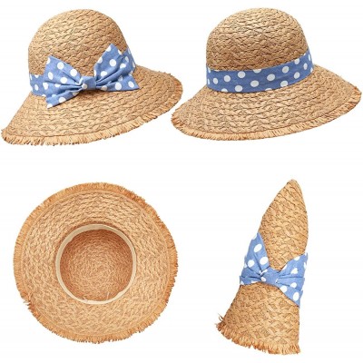 Sun Hats Women Straw Sun Hats Summer Beach Cap Foldable Floppy Packable Wide Brim Hat - 016 Khaki Dot Bowknot - C8193WTG6ON $...