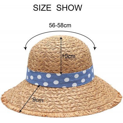 Sun Hats Women Straw Sun Hats Summer Beach Cap Foldable Floppy Packable Wide Brim Hat - 016 Khaki Dot Bowknot - C8193WTG6ON $...