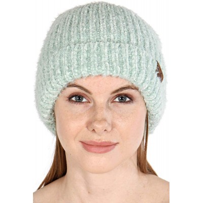 Skullies & Beanies Hand Knit Beanie Cap for Women- Soft Handmade Handknit Thick Cable Hat - Mint 25 - CD18QU4XHNN $12.57