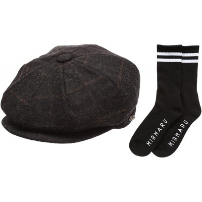 Newsboy Caps Men's Premium 100% Wool 8Panels Plaid Herringbone Newsboy Hat with Socks. - 2316-black - C112MAM1GU3 $19.35