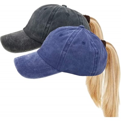 Baseball Caps Messy High Bun Women Ponytail-Baseball-Hat Twill Vintage Trucker Ponycap -Without Hair - Black+blue - CK18N0YYO...