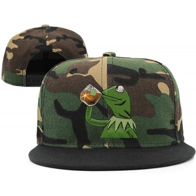 Baseball Caps The Frog "Sipping Tea" Adjustable Strapback Cap - 1000funny-green-frog-sipping-tea-27 - C218ICTGCGQ $18.31